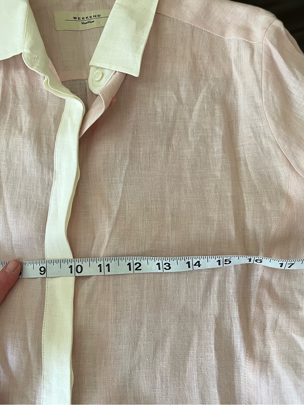 MaxMara Weekend women linen Light Pink Button-Down Shirt with White Collar - Picture 6 of 11